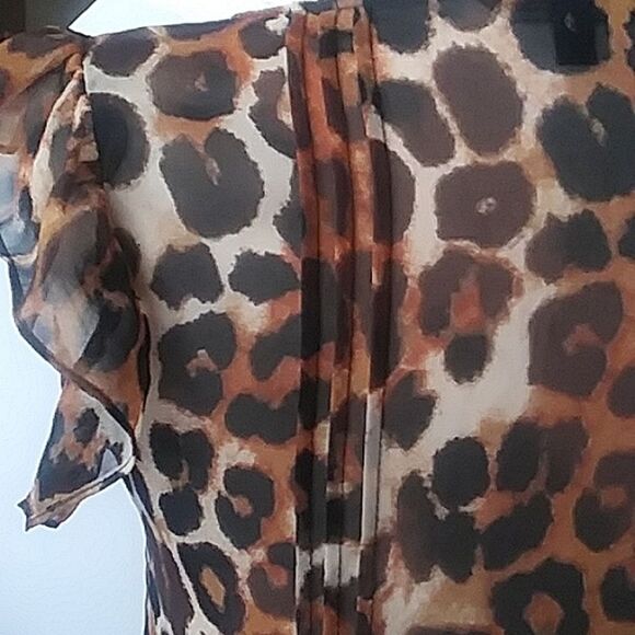 Express Blouse Top Y2K Frilly Flutter Leopard Cheetah Feminine Chiffon S… - Picture 9 of 13